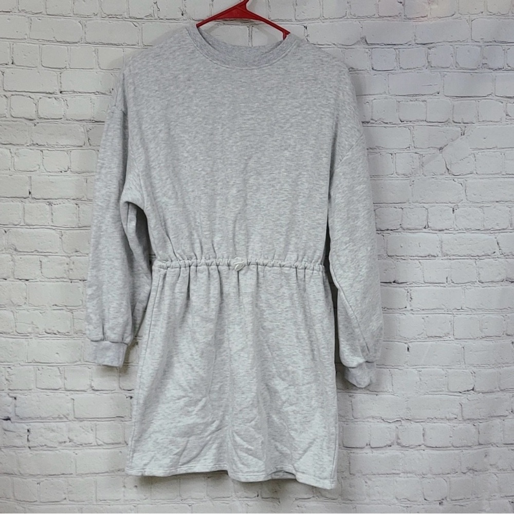 H&M Divided Gray Sweatshirt Drawcord Dress Cozy Fleece Long Sleeve size small